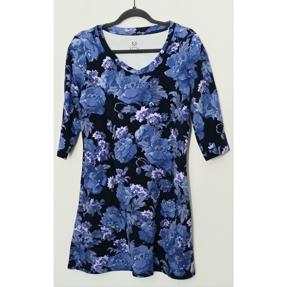 Isaac Mizrahi Live! Dress Women's Size S Blue Floral Pima V-Neck Swing Pre-owned